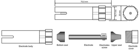 Stainless steel level probe / electrode / sensor in PVC housing for water level controllers, for conductive liquids, SSE-10 TENSE
