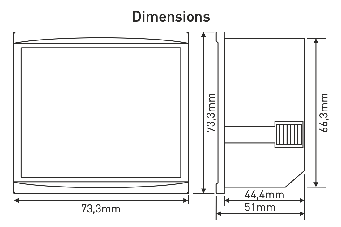 1/8 DIN Panel Mount Digital Asymmetric / Symmetric Cyclic Flasher Timer Relay, 150V-270VAC, NO+NC, SPDT, TENSE dimensions