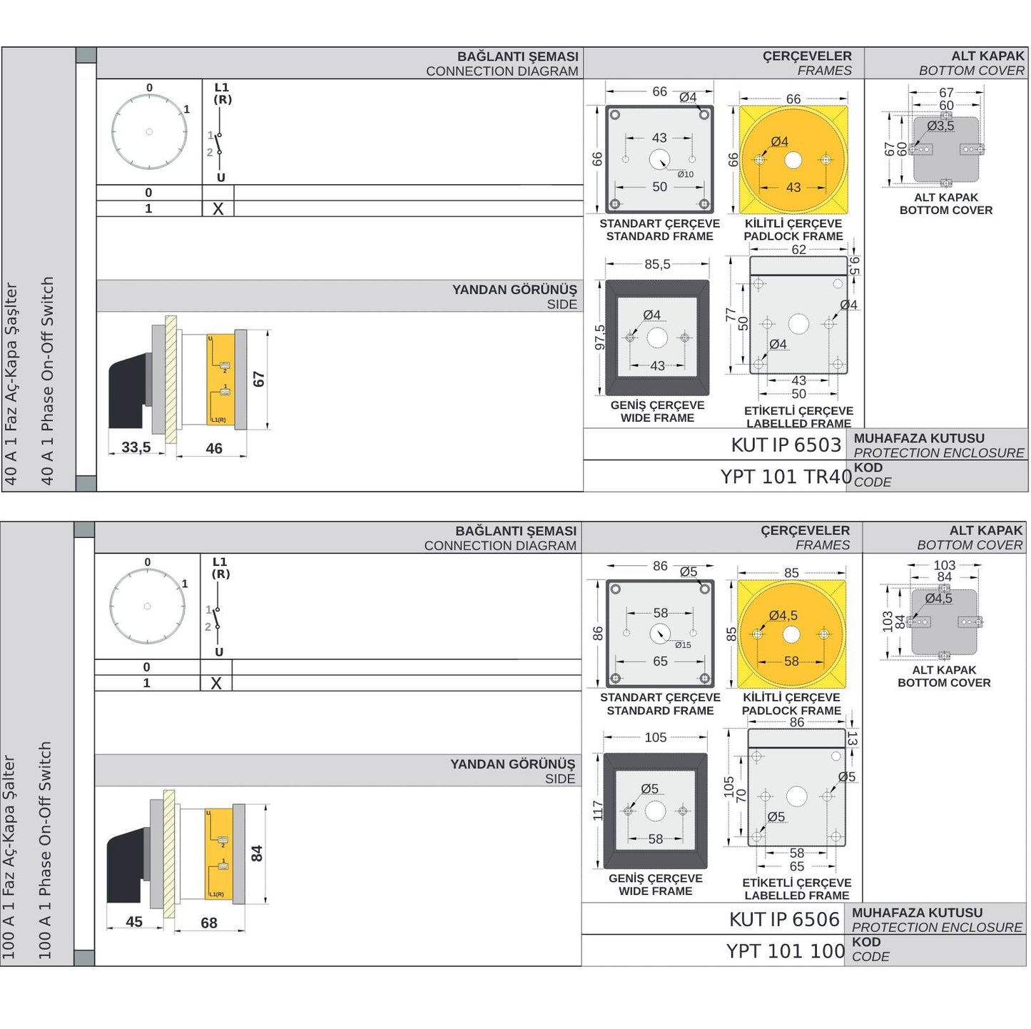 2 Position Lockable Rotary Cam Switch OFF-ON / 0-1, 1-2-3-4 poles, YKL101 / YKL201 / YKL301 / YKL401, OPAS switch for emergency maintenance