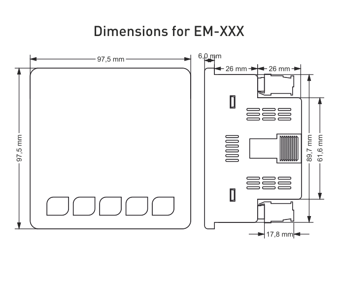 3 Ph Digital Multifunctional Panel Meter, Current/Voltage/Frequency , X/5, 100A or 250A, TENSE dimensions