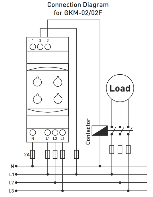 3 Phase Under / Over Voltage Monitoring Relay With Phase Fail / Sequence Control, 220-240V AC, DIN Rail Mount, SPDT, GKM, TENSE connection diagram