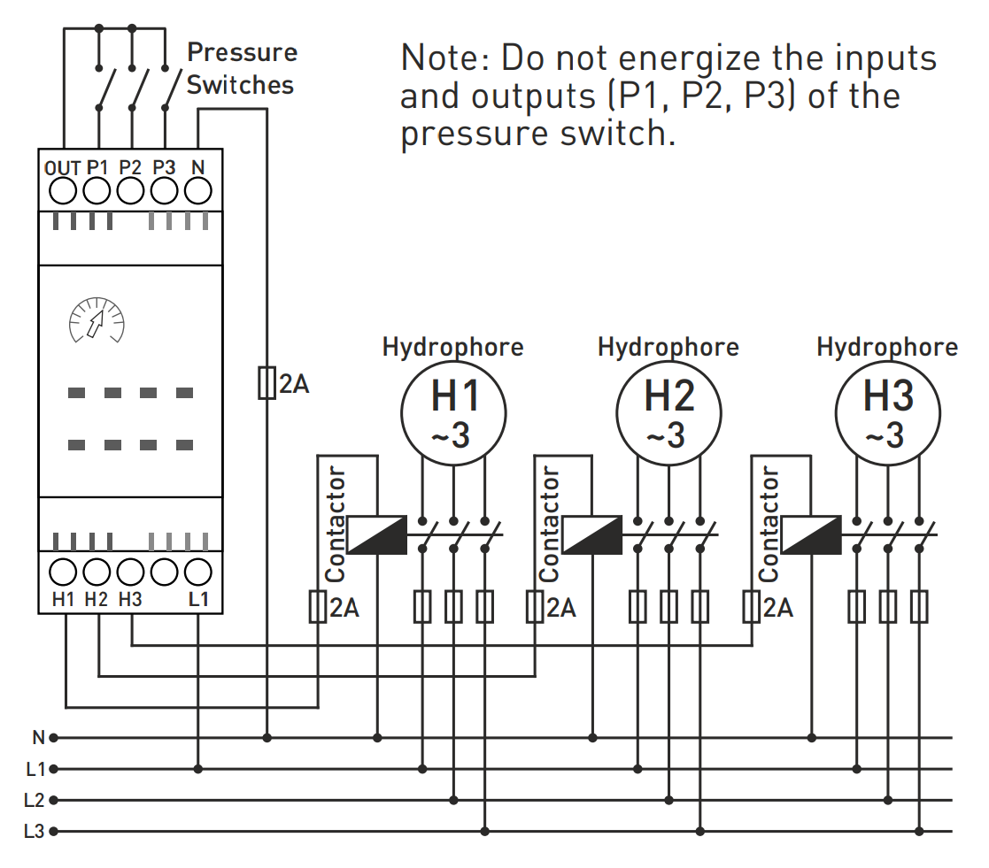 3 Pumps / Hydrophores control Sequencing Relay / Pump switch, DIN rail mounted HSR-03X TENSE
