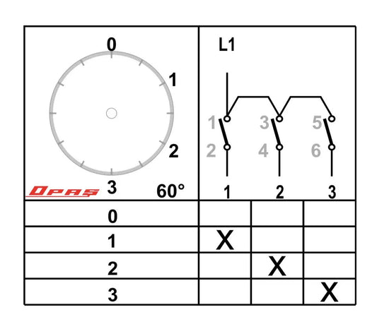 4 Position Multi Step Rotary Cam Switch 0-1-2-3 Changeover Selector Multi Step Cam Switch, 16A 25A 32A 40A 50A 63A 80A 100A 115A 125A, YPT113 connection diagram