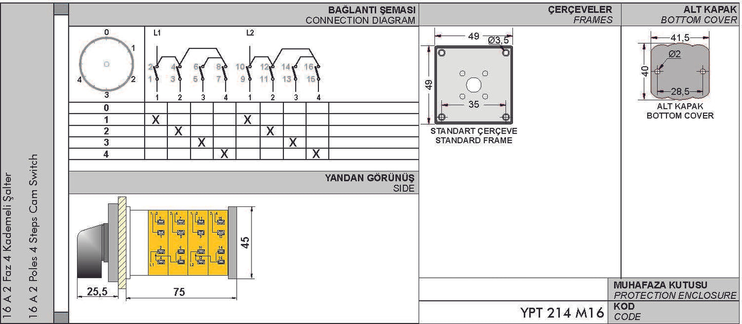5 Position Multi Step Rotary Cam Switch 0-1-2-3-4 Changeover Selector Multi Step Cam Switch, 16A 25A 32A 40A 50A 63A 80A 100A 115A 125A, YPT114