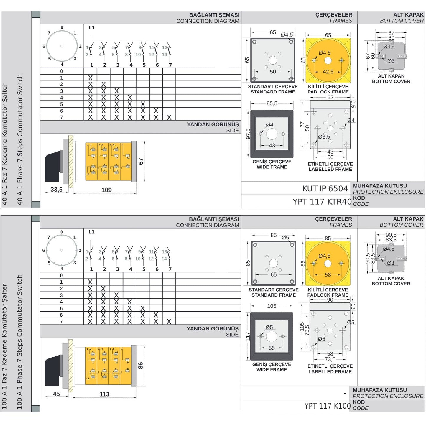 8 Position Combination Rotary Cam Switch 0-1-2-3-4-5-6-7 Integrator Multi Step Cam Switch, 16A 25A 32A 40A, YPT117K