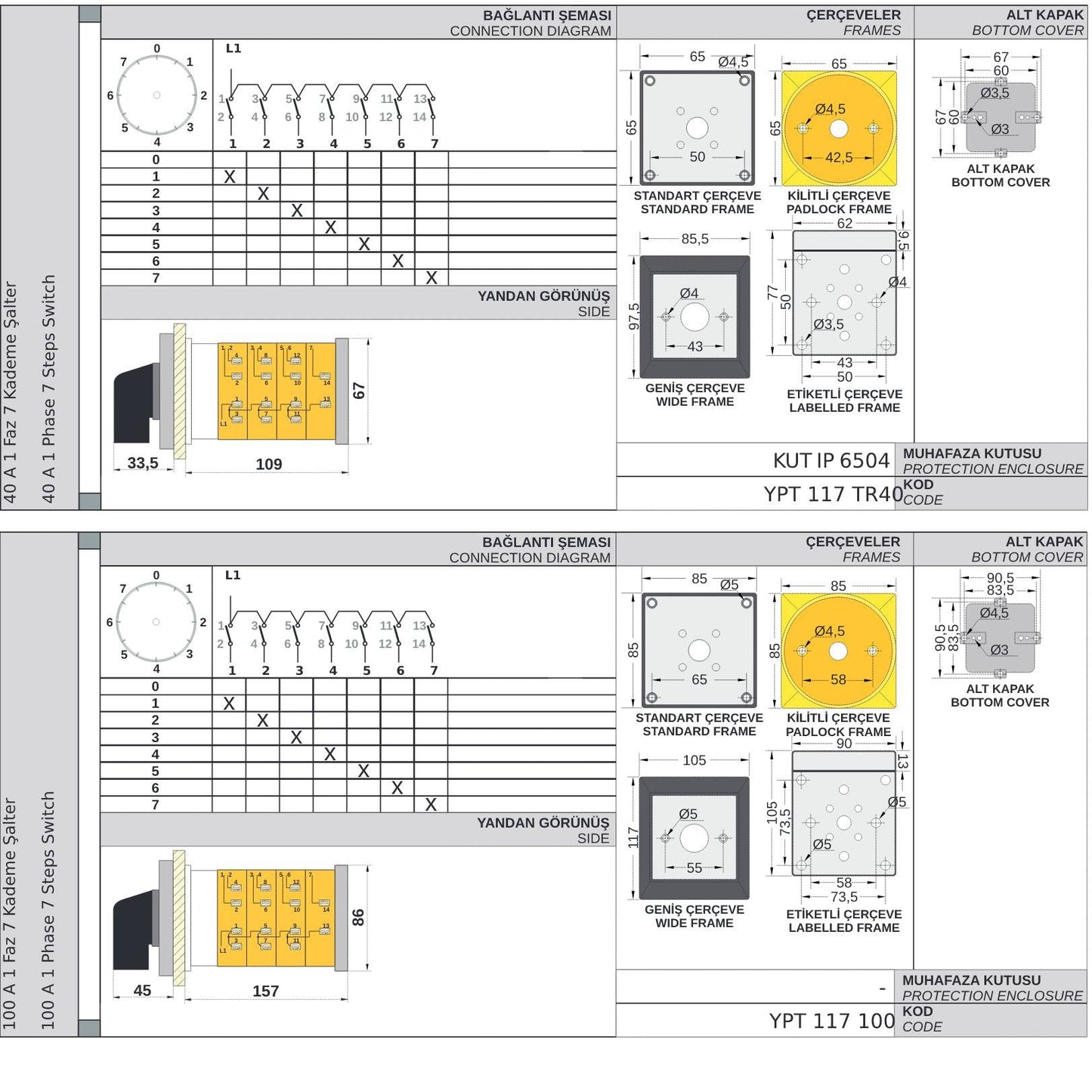 8 Position Multi Step Rotary Cam Switch 0-1-2-3-4-5-6-7 Changeover Selector Multi Step Cam Switch, 16A 25A 32A 40A 50A 63A 80A, YPT117