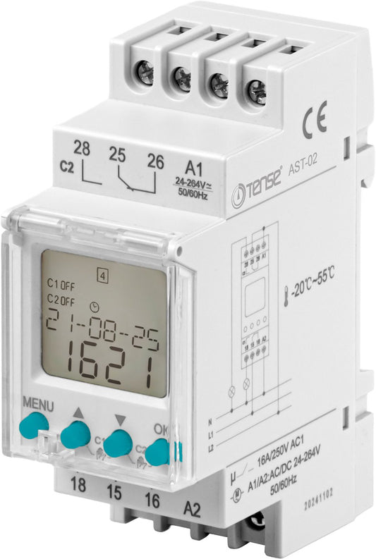 Two-Channel astronomical time switch / digital timer with battery backup 24V...264V AC/DC, 16A, 100 switching points