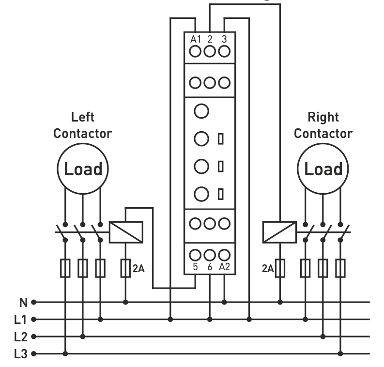 Asymmetric / Symmetric Cyclic Right-Left / Up-Down / Forward-Backward / Inversor Timer Relay, DPDT, ERS-07, TENSE connection diagramm
