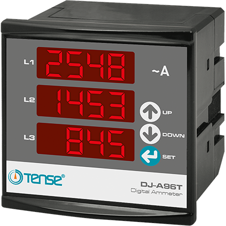 Digital 3 phase Panel Ammeter, 1/4 DIN, 2% precision, X/5, 5/5.....5000/5, DJ-A96T, TENSE