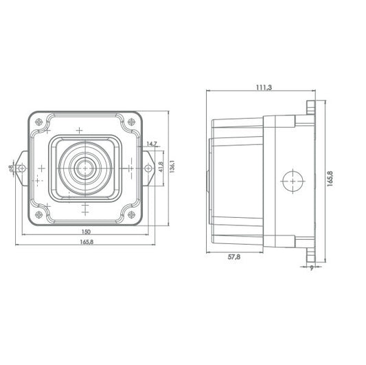 IP65 Heavy Duty RED LED Warning Light with siren/sounder 133dB, 12-30V or 85-250V AC/DC, SNT-ESP, Mucco dimensions