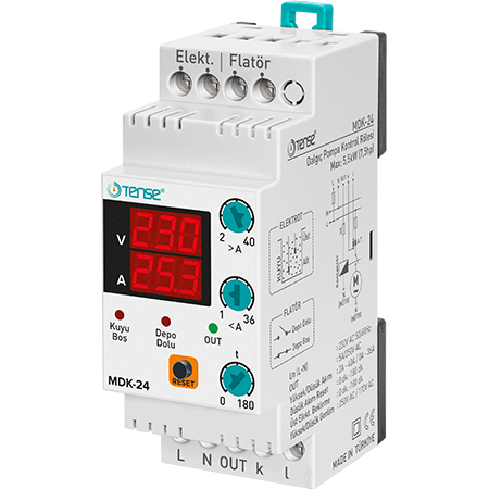 Simple and Compact DIN rail Mount Controller for Submersible 1 ph Pump , for deep well and tank water levels, MDK-24, TENSE