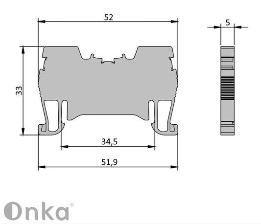 ONKA 1.5mm2 spring clamp / push-in type DIN rail terminal, grey, 1020002