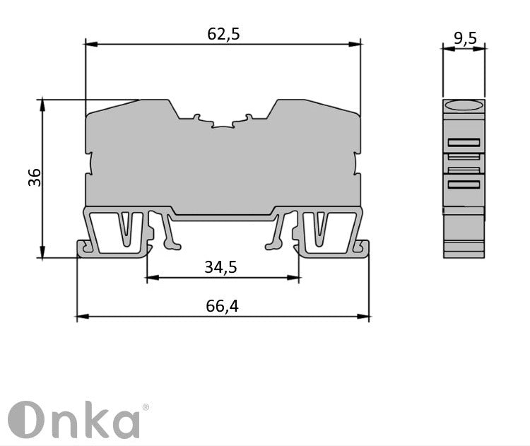 ONKA 10mm2 Spring Clamp / push-in type DIN rail terminal, grey, 1020044