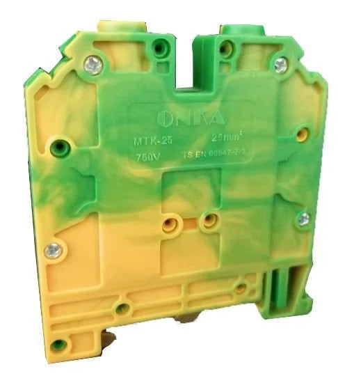 ONKA 25mm2 PE / Earth screw clamp green / yellow DIN rail terminal, 1010223