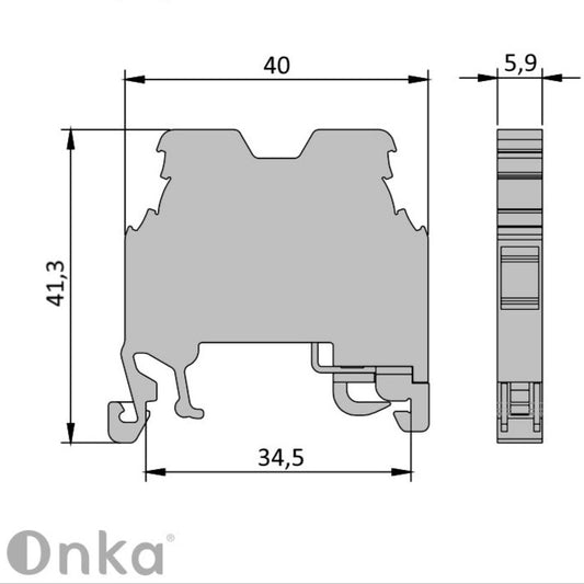 ONKA 2,5mm2 Earth - PE screw clamp green / yellow DIN rail terminal, 1010219