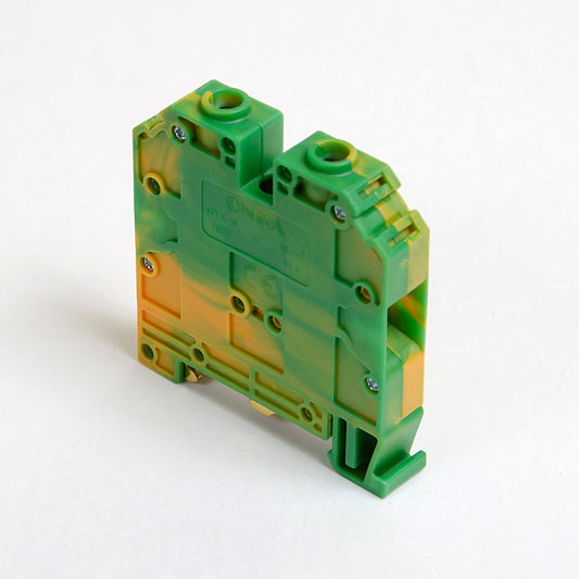 ONKA 35mm2 Earth - PE screw clamp green / yellow DIN rail terminal, 1010225