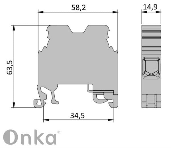 ONKA 35mm2 Earth - PE screw clamp green / yellow DIN rail terminal, 1010225