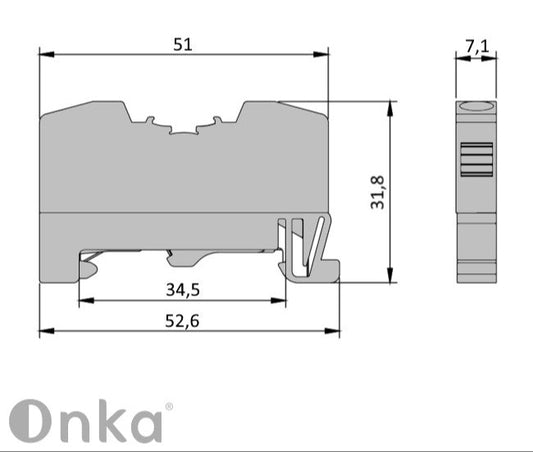 ONKA 4mm2 Earth - PE Spring Clamp / push-in type green / yellow terminal, DIN rail mount, 2-wires, 1020299