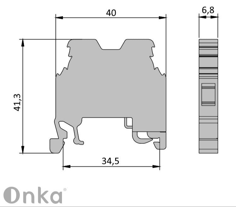 ONKA 4mm2 Earth - PE screw clamp green / yellow DIN rail terminal, 1010220