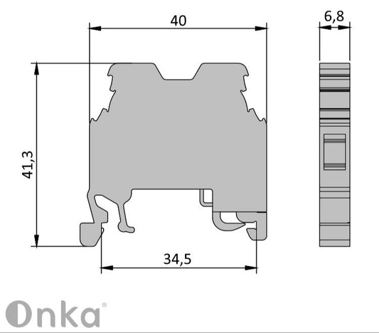 ONKA 4mm2 Earth - PE screw clamp green / yellow DIN rail terminal, 1010220