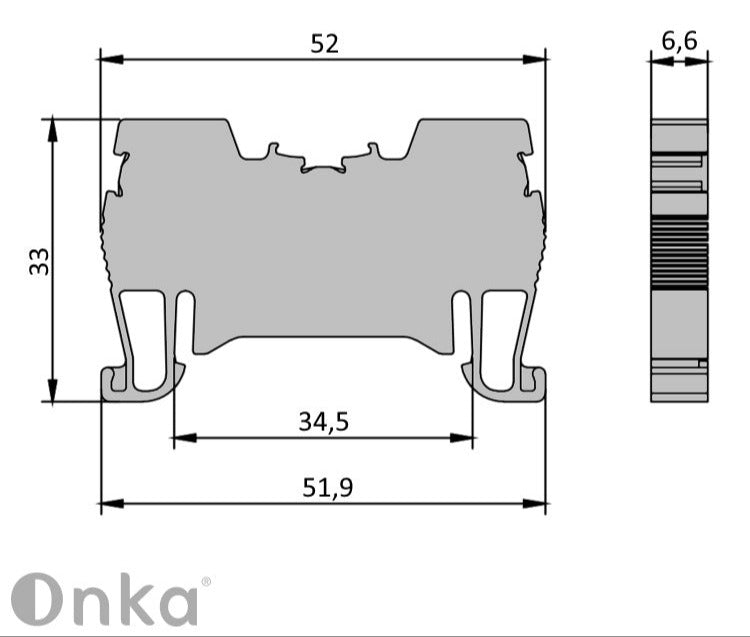 ONKA 4mm2 Spring Clamp / push-in type DIN rail terminal, 2-wire, blue, 1020027