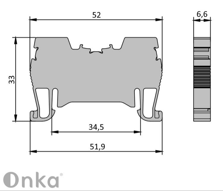 ONKA 4mm2 Spring Clamp / push-in type DIN rail terminal, 2-wires grey, 1020024