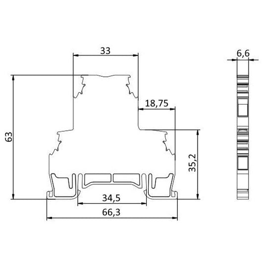 ONKA 4mm2, double level screw clamp terminal block, DIN rail terminal 4-wires, grey, 1010368
