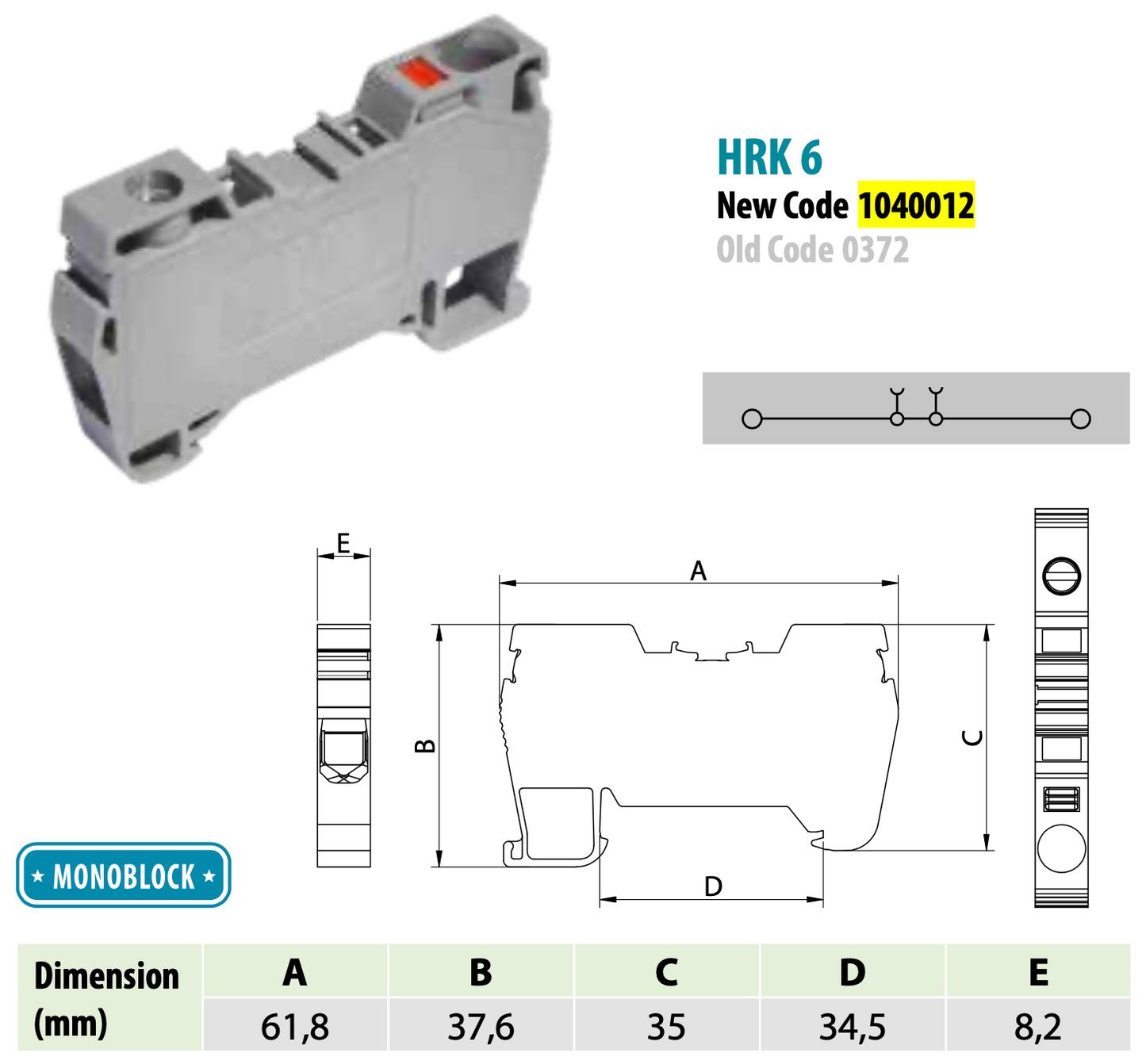 ONKA 6mm2 Hybrid Screw / Spring clamps Terminal DIN Rail Terminal Block 2-wires, grey, 1040012