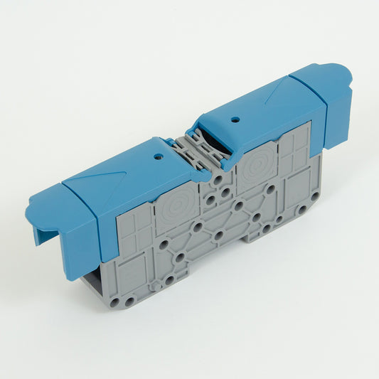 ONKA 70mm2 STUD terminal block for M8 cable lugs, DIN rail mount with protective cover, blue, 1030048