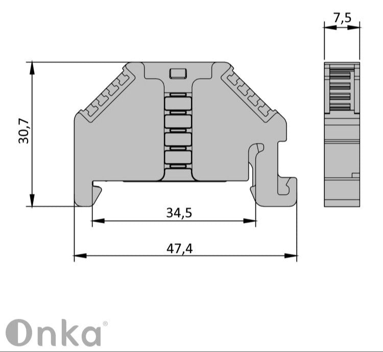 ONKA End clamp universal bracket for Spring (Push-in) and Screw terminal block, grey , 1060002