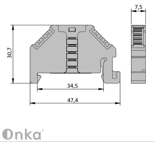ONKA End clamp universal bracket for Spring (Push-in) and Screw terminal block, grey , 1060002