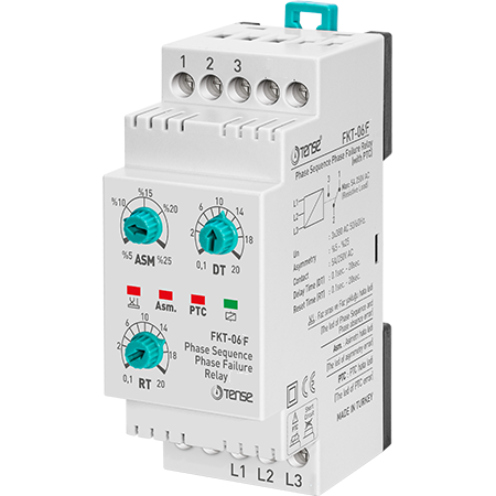 Phase Failure, Asymmetry and Under / Over Voltage Monitoring Relay, 3 Phase Fail Relay, DIN rail mount, SPDT, FKT-06F, TENSE