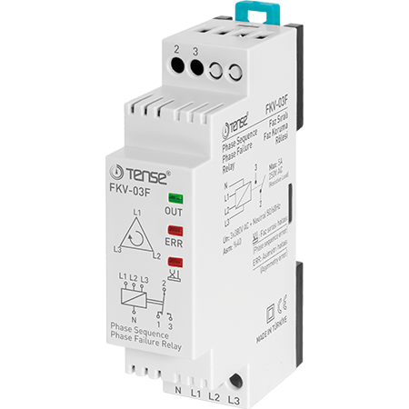 Simple Phase Failure, Asymmetry Monitoring Relay, 3 Phase Sequence Relay, DIN rail mount, SPDT, FKV-03F, TENSE