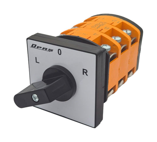 Motor Reversing 3 position Rotary Cam Switch, 1-0-1, L-0-R, 3 poles, 16-125A, OPAŞ