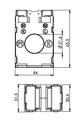 100/5 CT Current transformer - ONKA, Cl 1, 1.5VA , 21 mm bore, DIN rail adapter, CK201005102 / BR-80010691 dimensions