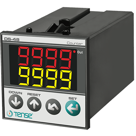 1/16 DIN Digital Impulse Counter, Up/Down, 7500 Hz, Panel Mount , 100V...240V AC, Relay + SS(R) output, 2x4 Digit LED Displays, DS-48, TENSE