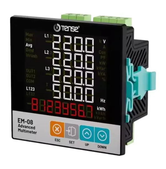 3 Ph Digital Multifunction Panel Meter, 1/4DIN, Current/Voltage/Frequency/Energy/Power, X/5, EM-08, TENSE