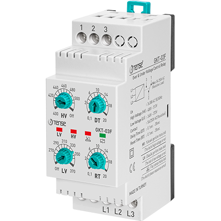 3 Phase Under / Over Voltage Monitoring Relay With Phase Fail / Sequence Control, Without Neutral Connection,DIN Rail Mount, 380V AC, SPDT, GKT-03F, TENSE