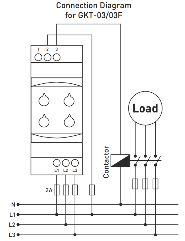 3 Phase Under / Over Voltage Monitoring Relay With Phase Fail / Sequence Control, Without Neutral Connection,DIN Rail Mount, 380V AC, SPDT, GKT-03F, TENSE wiring