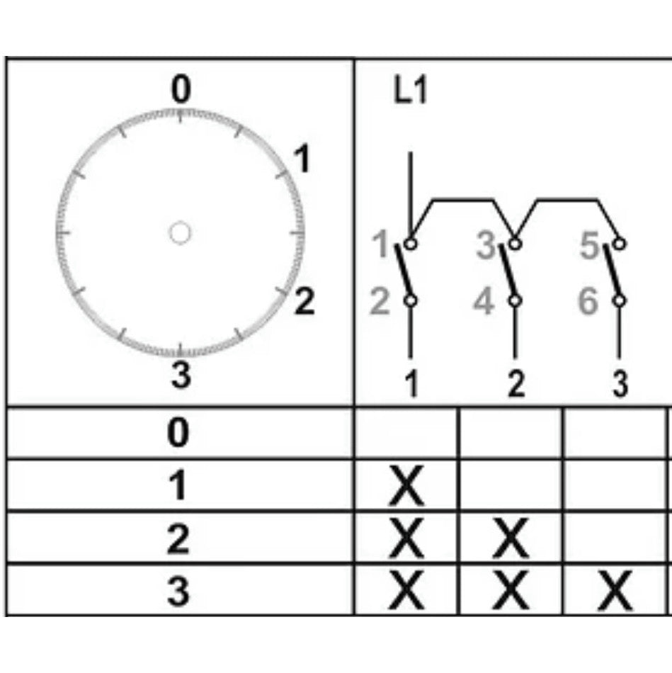 4 Position Combination Rotary Cam Switch 0-1-2-3 Integrator Multi Step Cam Switch, 16A 25A 32A 40A 50A 63A 80A 100A 115A 125A,  YPT113 connection diagram