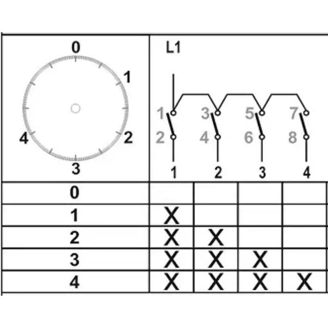 5 Position Combination Rotary Cam Switch 0-1-2-3-4 Integrator Multi Step Cam Switch, 16A 25A 32A 40A 50A 63A 80A 100A 115A 125A,  YPT113 connection diagram