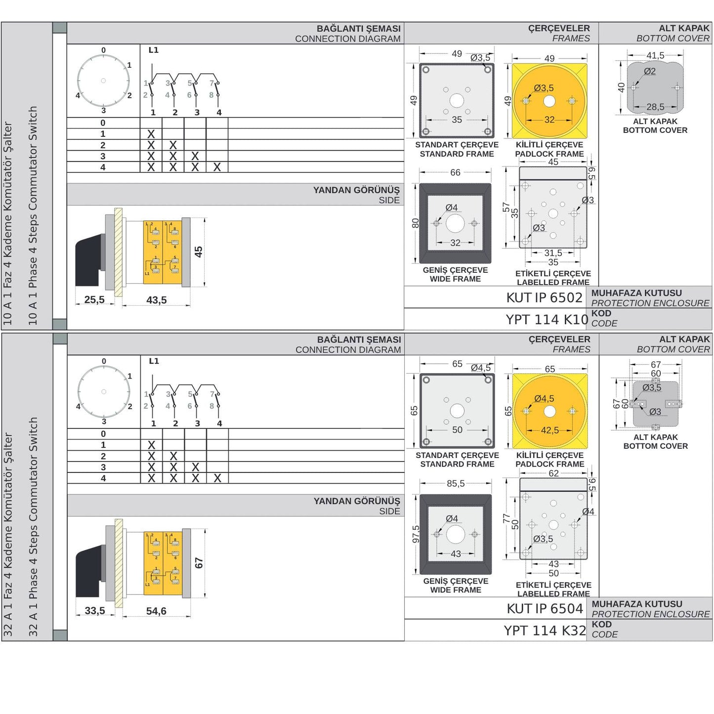 5 Position Combination Rotary Cam Switch 0-1-2-3-4 Integrator Multi Step Cam Switch, 16A 25A 32A 40A 50A 63A 80A 100A 115A 125A,  YPT113
