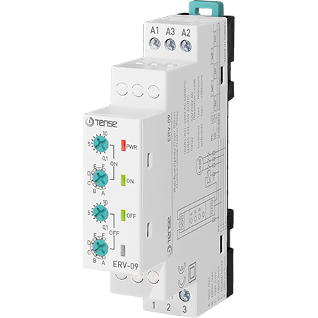 Asymmetric / Symmetric Cyclic Flasher Timer Relay, DIN rail Mount, SPDT, NO+NC, dual power AC/DC ERV-09, TENSE