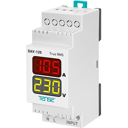 Digital 1 phase Ammeter+Voltmeter, True RMS, DIN rail mount, current transformer included, 1-100A or 2-250A measurement range