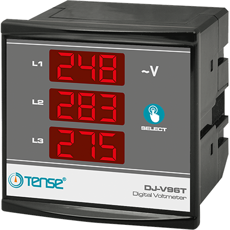 Digital 3 Phase Panel Type Voltmeter, N-L, L-L,  5V....500V , DJ-V96T, TENSE