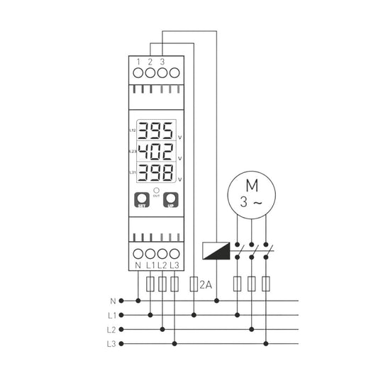 Digital Phase / Neutral Failure, Asymmetry and Under / Over Voltage Monitoring Relay, 3 Phase Fail Relay, DIN rail mount, SPDT, FKV-03HF, TENSE connection diagram