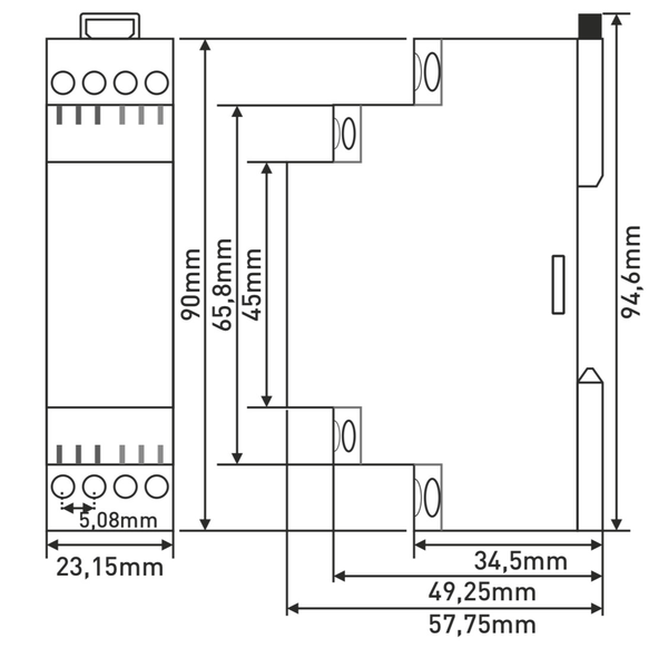 Digital Phase / Neutral Failure, Asymmetry and Under / Over Voltage Monitoring Relay, 3 Phase Fail Relay, DIN rail mount, SPDT, FKV-03HF, TENSE dimensions