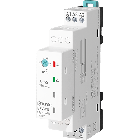 Star Delta Timer Relay, 150→260VAC and 24V AC/DC, with LED Indicators, Motor Soft Start Relay, ERV-YU, TENSE