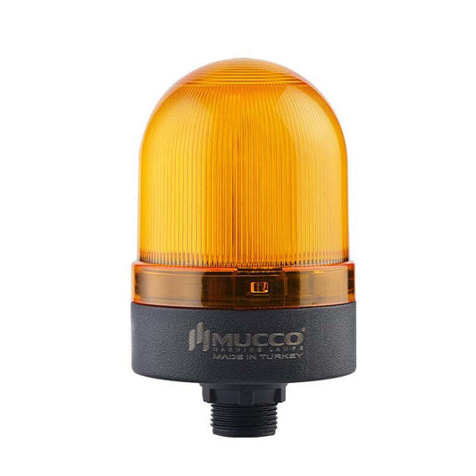Flashing RED warning LED light / Signal beacon with electronic buzzer, nut connected, IP65 , 85-250 V AC/DC, ø70mm , SNT-S725 yellow