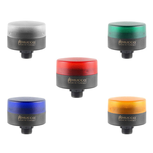 Flashing  Signal beacon / warning LED light with buzzer, nut connected, IP65, 24V AC/DC, ø70mm, SNT-MS715